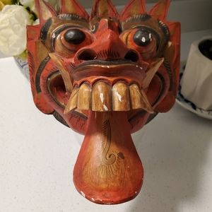 Indonesia Balinese Barong Wooden wall Mask, Hand Carved wood mask.